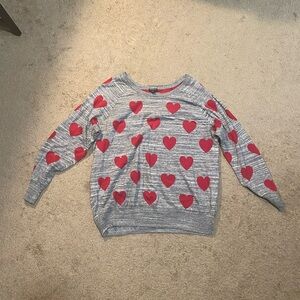 Gray Sweater with Red Hearts